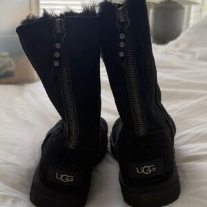 UGG Black Boots with Fur Trim and Zipper